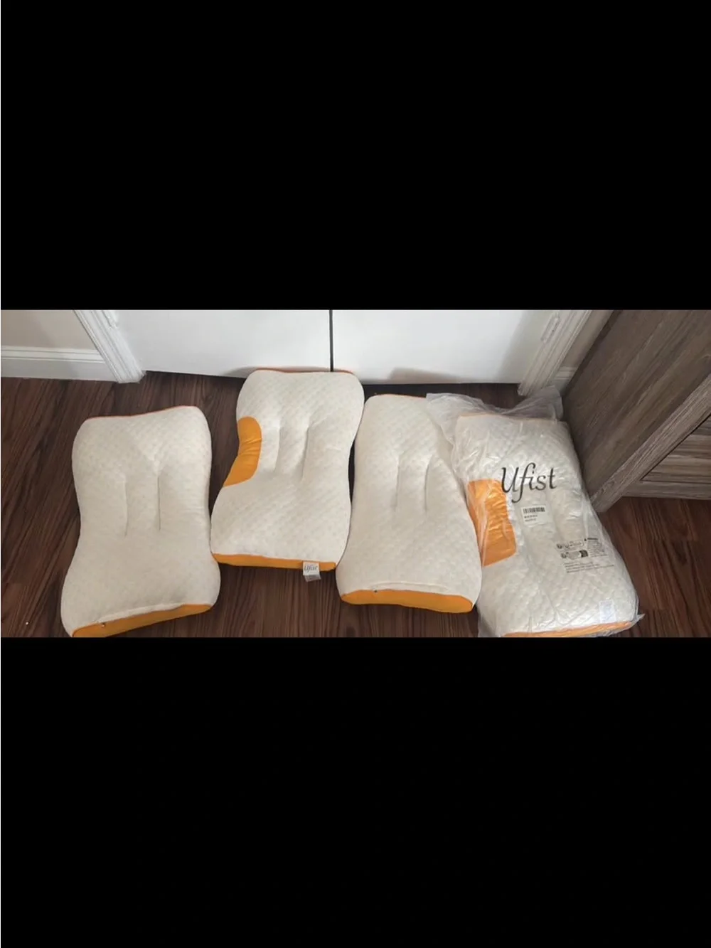 Ergonomic White and Orange Memory Foam Pillow - Contour Support